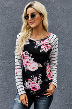 Load image into Gallery viewer, Floral Striped Elbow Patch Top
