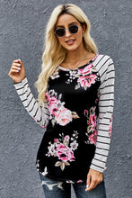 Load image into Gallery viewer, Floral Striped Elbow Patch Top
