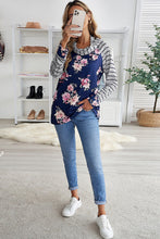 Load image into Gallery viewer, Striped Floral Print Hooded Top
