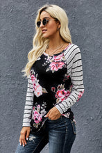 Load image into Gallery viewer, Floral Striped Elbow Patch Top
